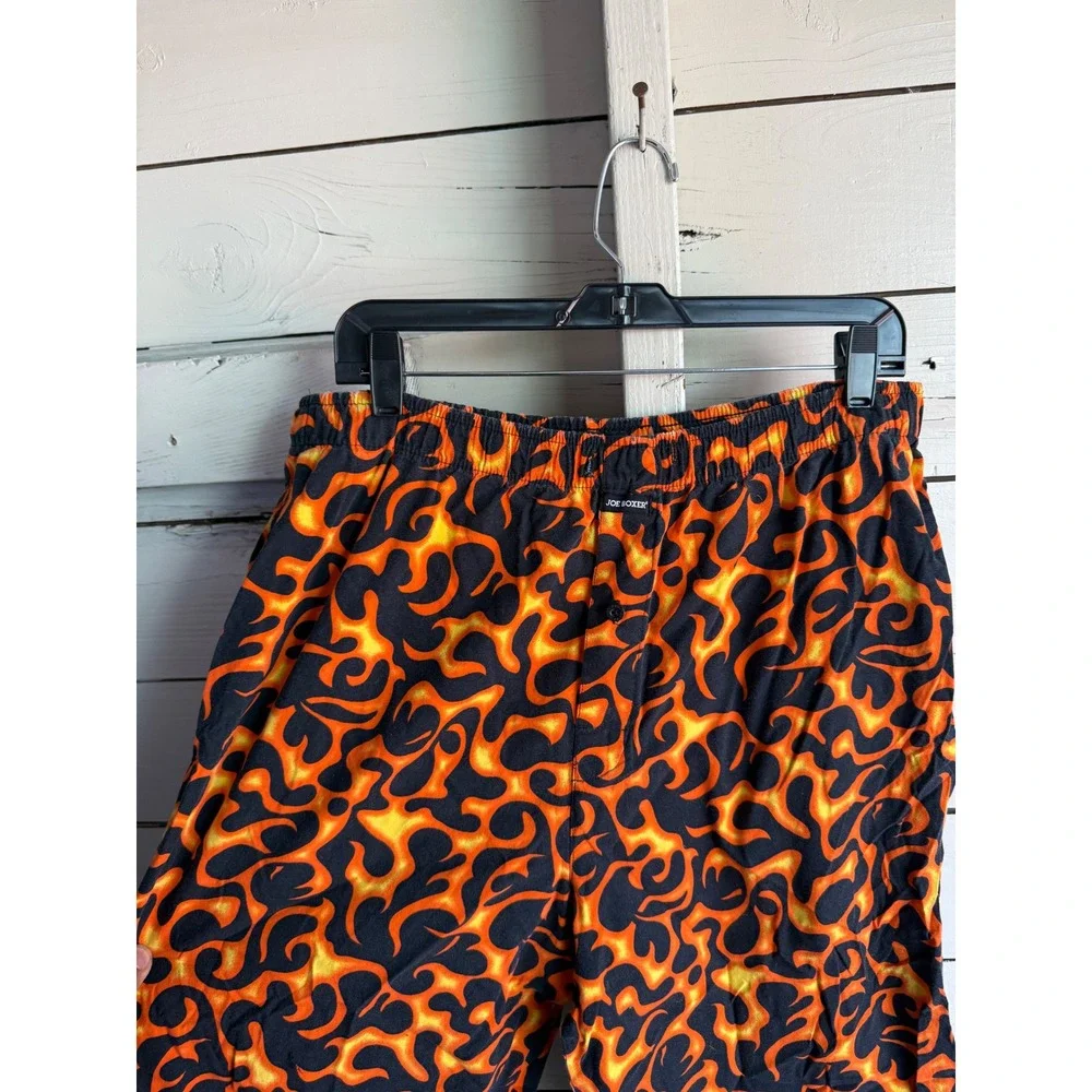 Joe Boxer Mens Pajama Pants Black Orange Yellow Flame Print Sleepwear Lounge XL